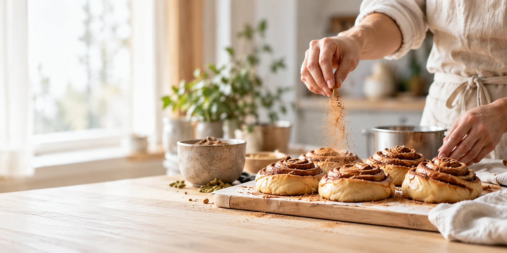 Cinnamon baking in a bright Nordic kitchen